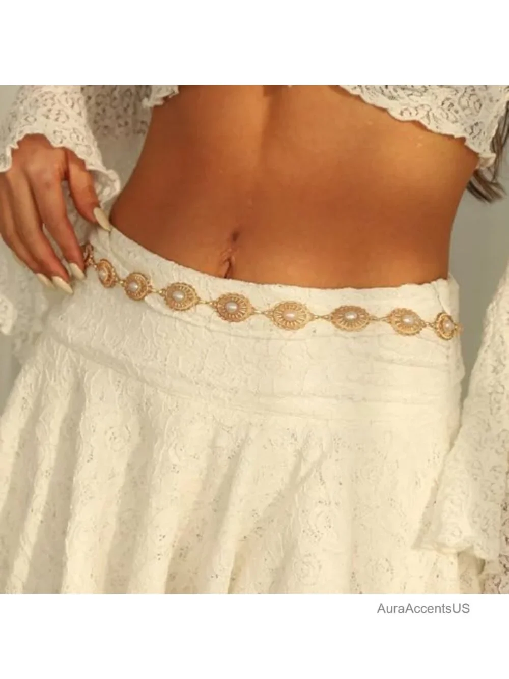 Metal Waist Chain Belt with Concho Charms for Women
